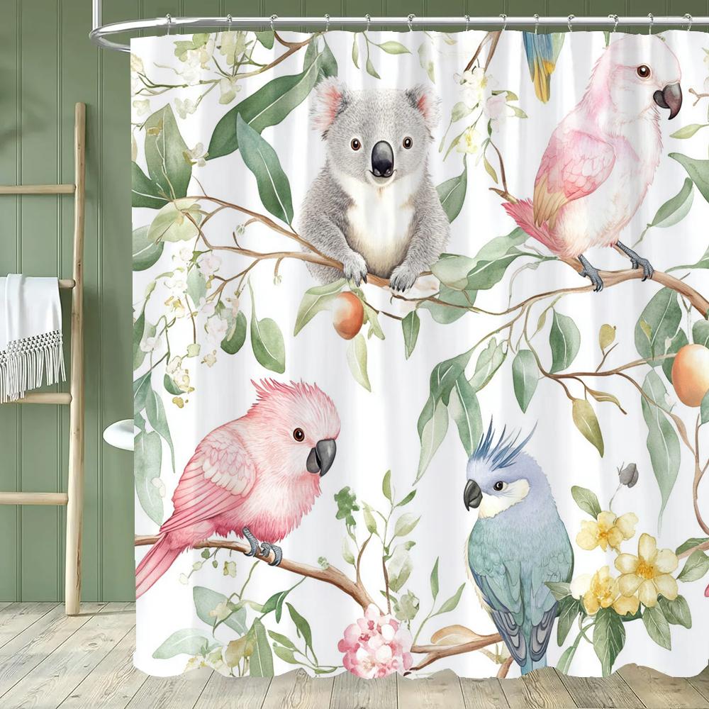 Cartoon Cat Shower Curtain, Bathroom Decorative Flowers Shower Curtains, Home Printed Polyester Fabric Curtain with Hooks