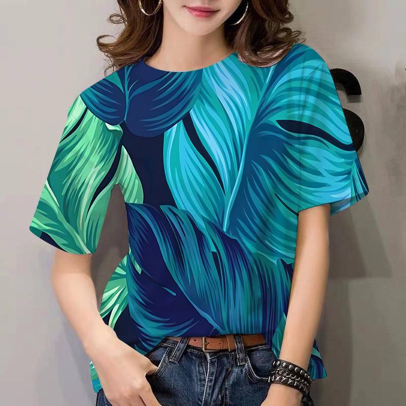 Fashion European and American Women's T-shirt Plant Flower Pattern 3D Printing Casual Women's Round Neck Short Sleeve Top