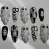 24PCS Halloween Almond Press on Nails Pink Black Ghost Bat Spider Web Heart Patterns False Nails Cute Gothic Y2K Fake Nails Tips