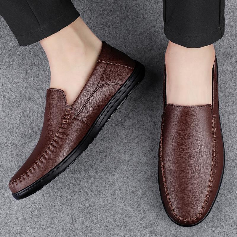 Spring Autumn Mens Casual Loafers Men Loafer Shoes Cow Leather Mocasines Hombre Black Slip-On Italian Men'S Shoes Flat Driving