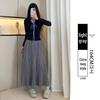Women's Black Gold Velvet A-line Pleated Midi Skirt, High Waist, Spring/Autumn 2026
