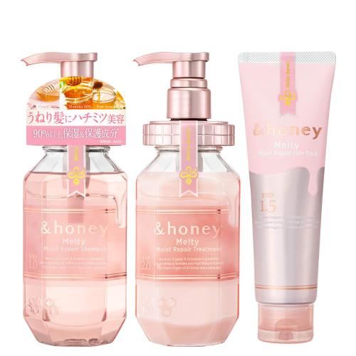 &honey &honey And Honey Pixie Moist Silky 3-piece set [Shampoo 440mL / Treatment 440g / Hair pack 130g] Shampoo/conditioner set