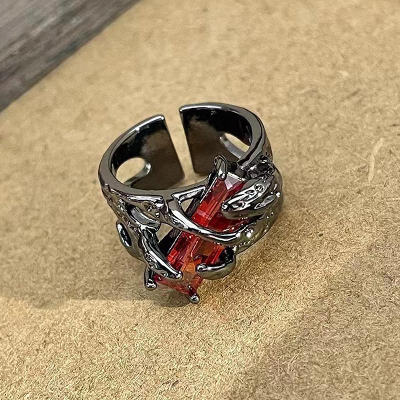 Red Zircon Ring Dark Y2K Ring Retro Dominant European And American Cross Border Couple Ring