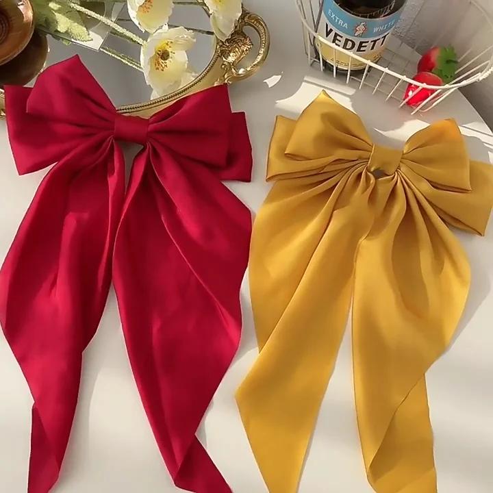 3pcs Solid Color Minimalist Bow Hair Clip,Bowknot Hair Clip,Retro Hair Clip Silk Hair Band,Elegant Hair Accessory for Dailywear