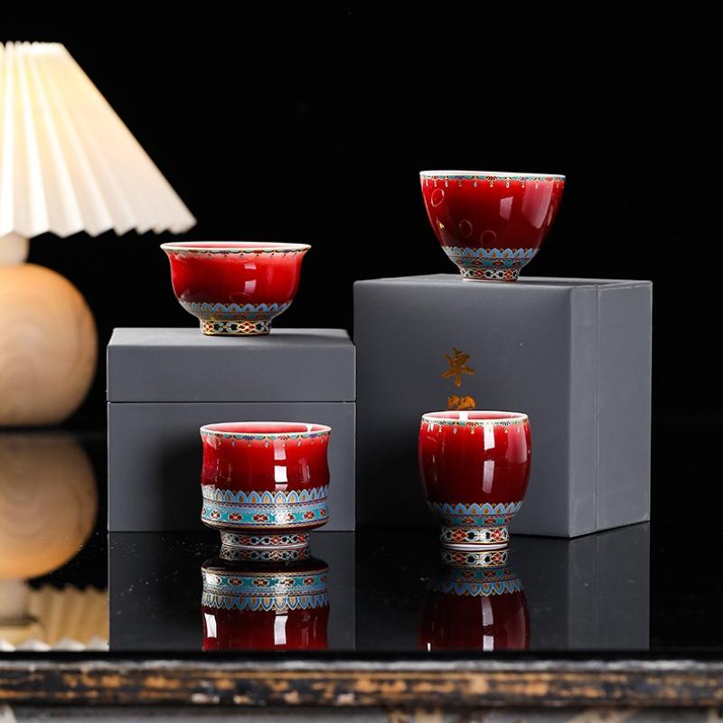 Chinese Dunhuang Teacups Household Teaware Red Master Cup Kung Fu Tea Set Tea Ceremony Drinkware Porcelain Mugs Vintage Bowls