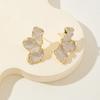 Metal Flower Cream Stud Earrings for Women Gold Plating Irregular Post Earrings Heavy Design Statement Earring
