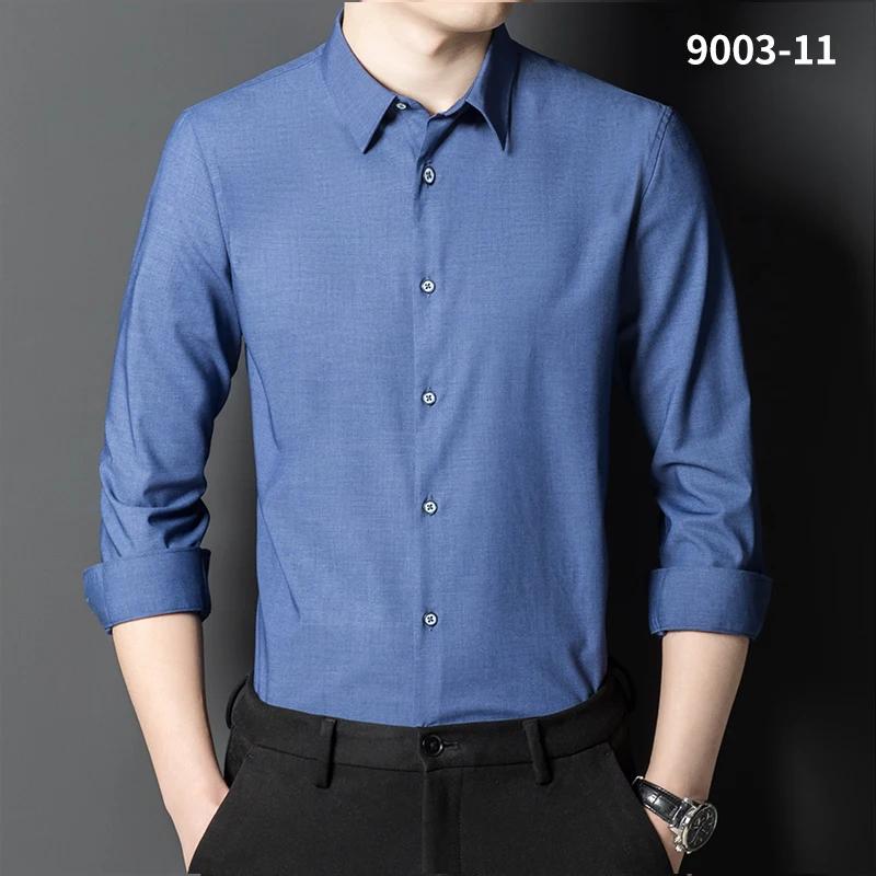 Bamboo Fiber solid color elastic long-sleeve shirts for men slim fit formal plain shirt england style white shirt office clothes