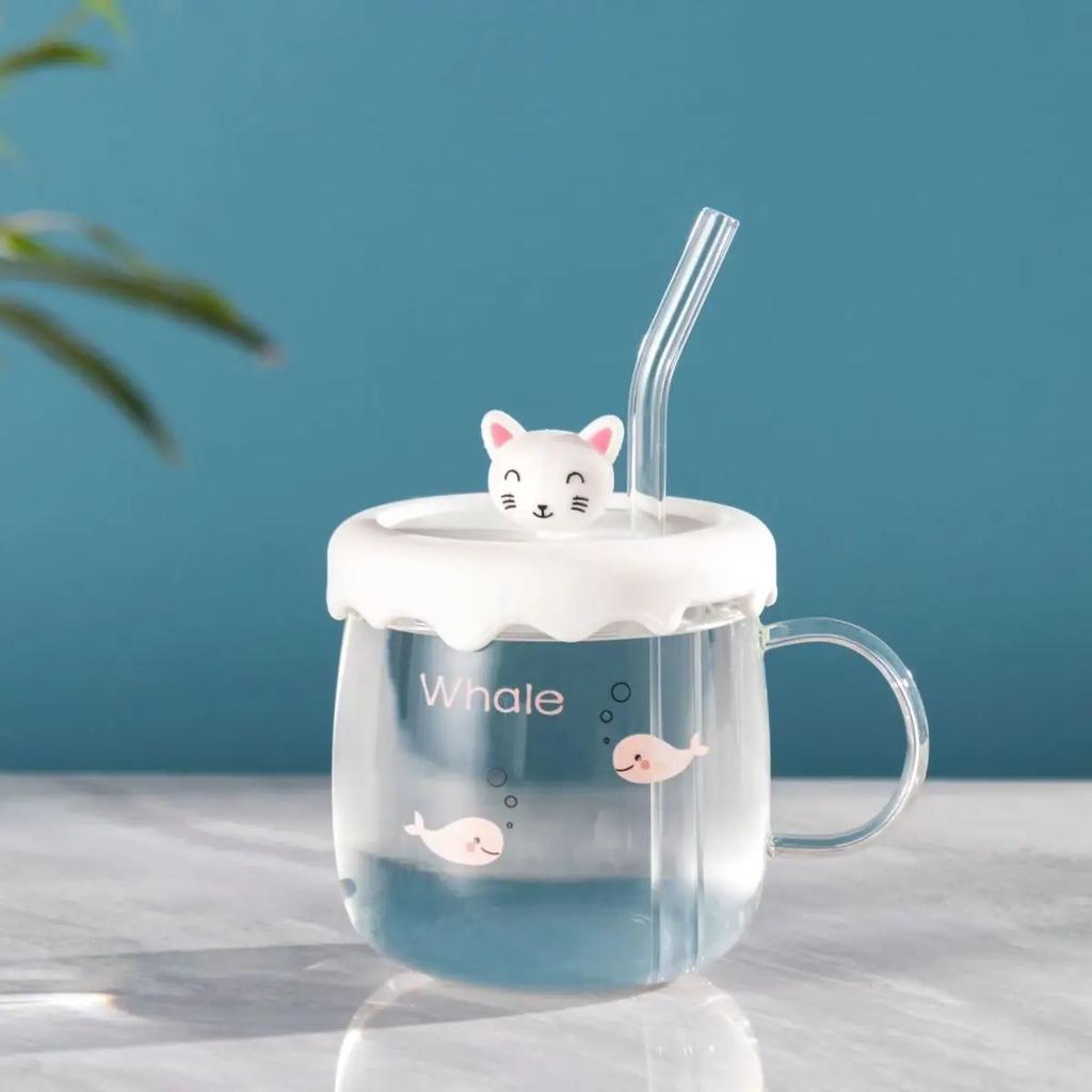 Kawaii Cups Cute Panda Glass Cup With Straw Cap Spoon Coffee Breakfast Cup Beer Mug Cups and Mugs Free Shipping Drinking Glasses