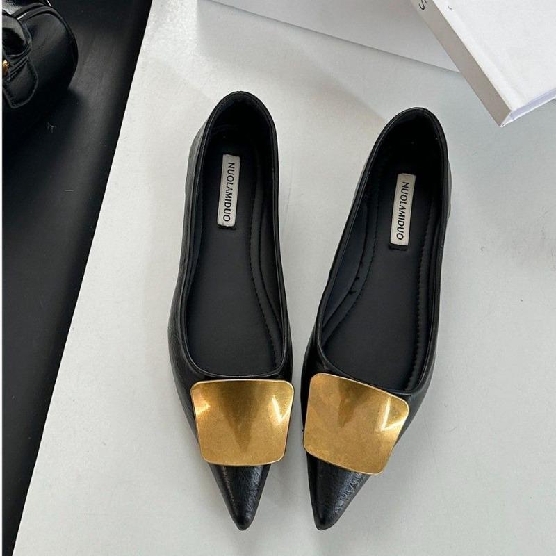 Women Fashion Buckle Flats Shoes2026 Spring Solid Color Lady Pointed Toe Shoes Elegant Woman Commuting Wearing Office Shoes