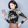 Half Turtleneck Mesh Long-sleeved T-shirt for Women In Winter New Plush Thickened Bottoming Shirt Chinese Style Top