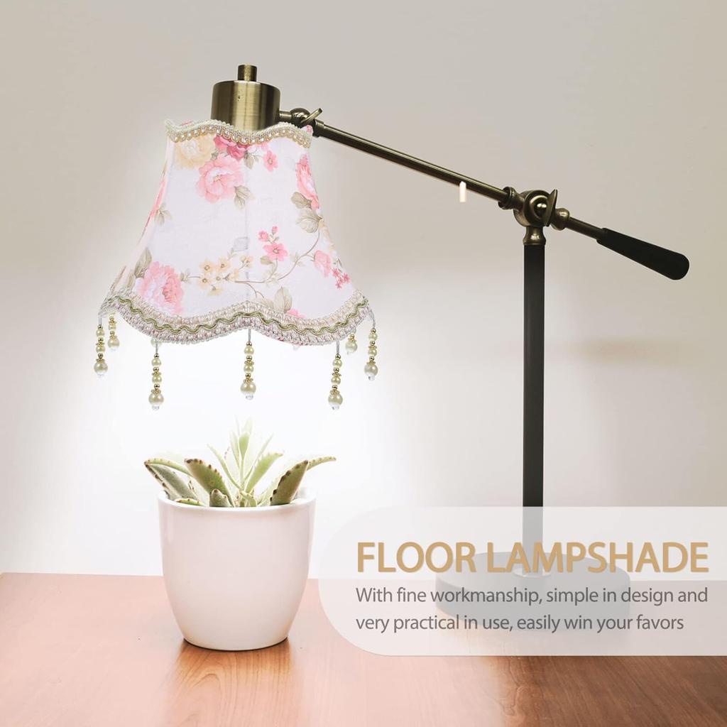 DOITOOL European Fringe Lamp Shade Cover Fabric Table Lampshade with Beads Decorative Light Shade for Bedroom and Living Compatible