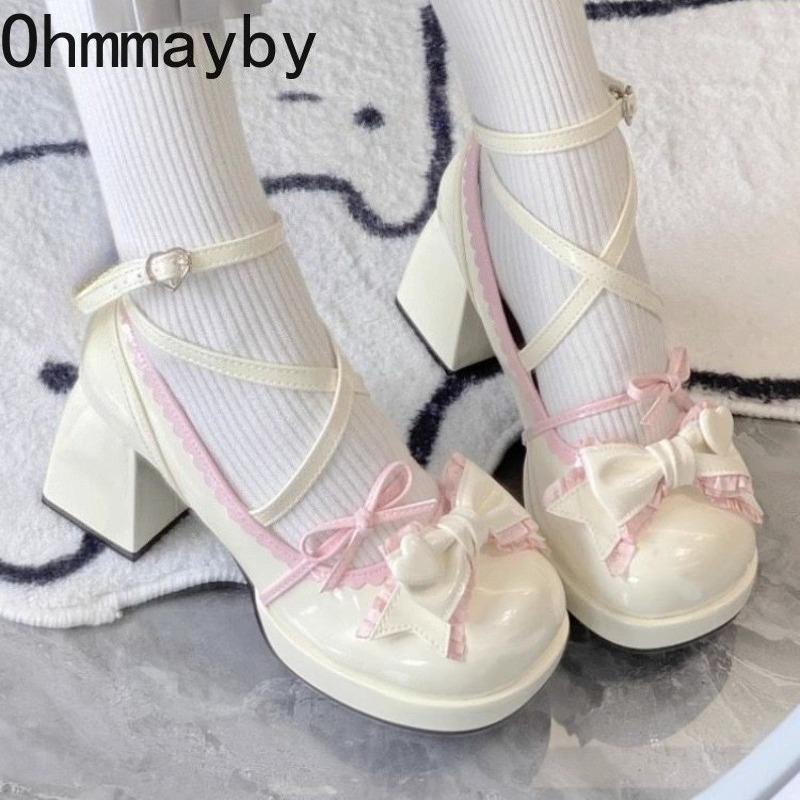 Fashion Shoes Cswo01 Women's Designer Butterfly-Knot Chunky Lolita Shoes New Spring College Style Platform Thick Heel Dress Pumps Cm
