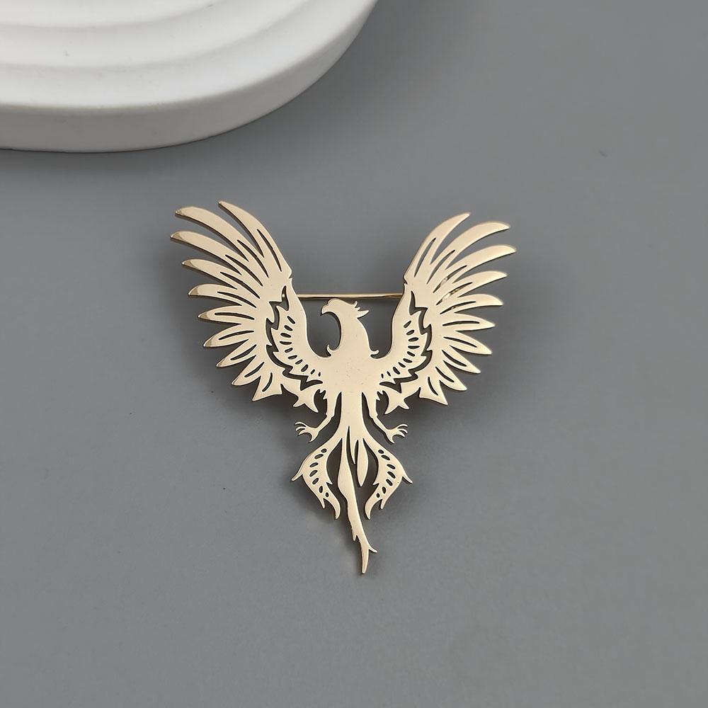 Retro Phoenix Male Brooches Gold Plated Stainless Steel Animal Lapel Pins Men's Jewelry Clothing Accessories Husband Gifts