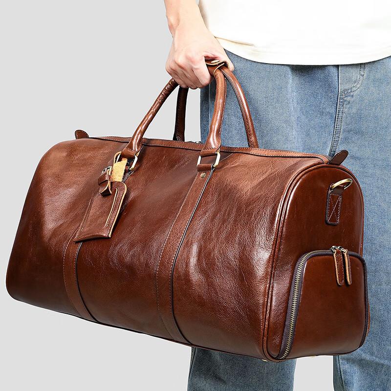 Malun Te Men's Genuine Leather Travel Duffle Bag with Shoe Compartment
