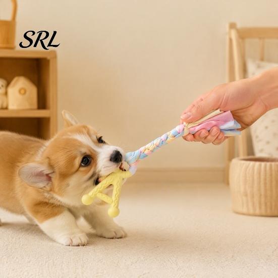 Letter Shape Pet Toy A-Letter Dog Chew with Braided Rope, Tug of War Boredom Puppy Teeth Cleaning Toy, for Small Medium Breed Dogs