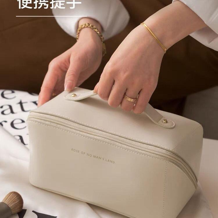 Cosmetic Bag Pu Bag Women's Large Capacity Ins Cosmetic Case Travel Toiletry Bag Cosmetic Storage Bag Decorative Letters