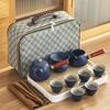 Black pottery Kung Fu tea set, cheap ceramic side handle pot with tea tray, portable complete set of business gifts