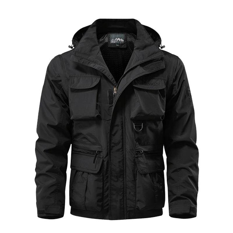 Herren Winddichter Parka mit abnehmbaren Ärmeln: Frühlings-/Herbst-Jacke mit mehreren Taschen, lockerer Schnitt, Übergröße, Freizeit-Arbeitskleidung