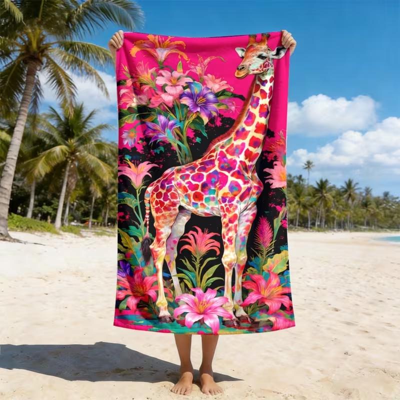 Hallo Frühling Hochlandrind Blumenkranz Strandtuch Sandfreies Handtuch Flauschige Orange Kuh Zaun Holzschild Druckdecke
