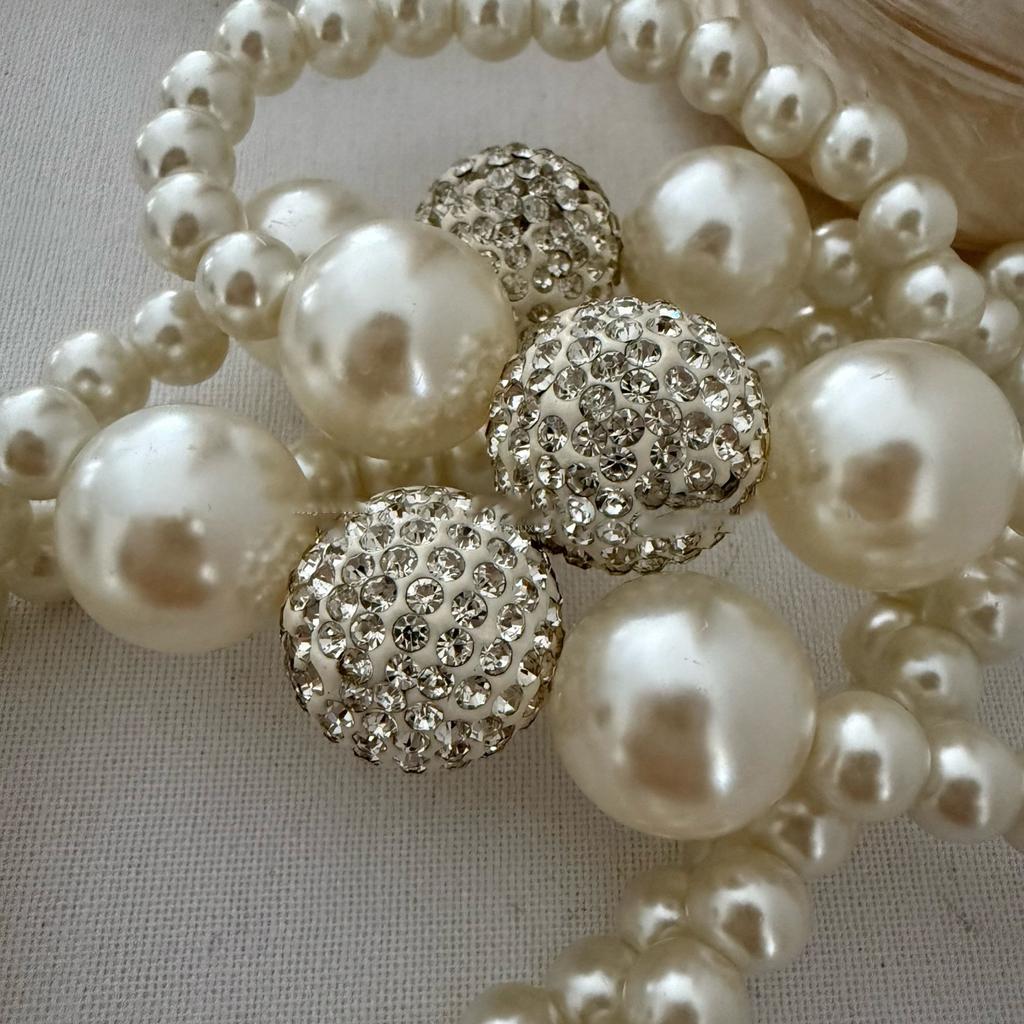 Französische Retro-Diamantkugel-Perlenkette Nischen-gestapelte Pulloverketten-Halskette Schmuck Damen