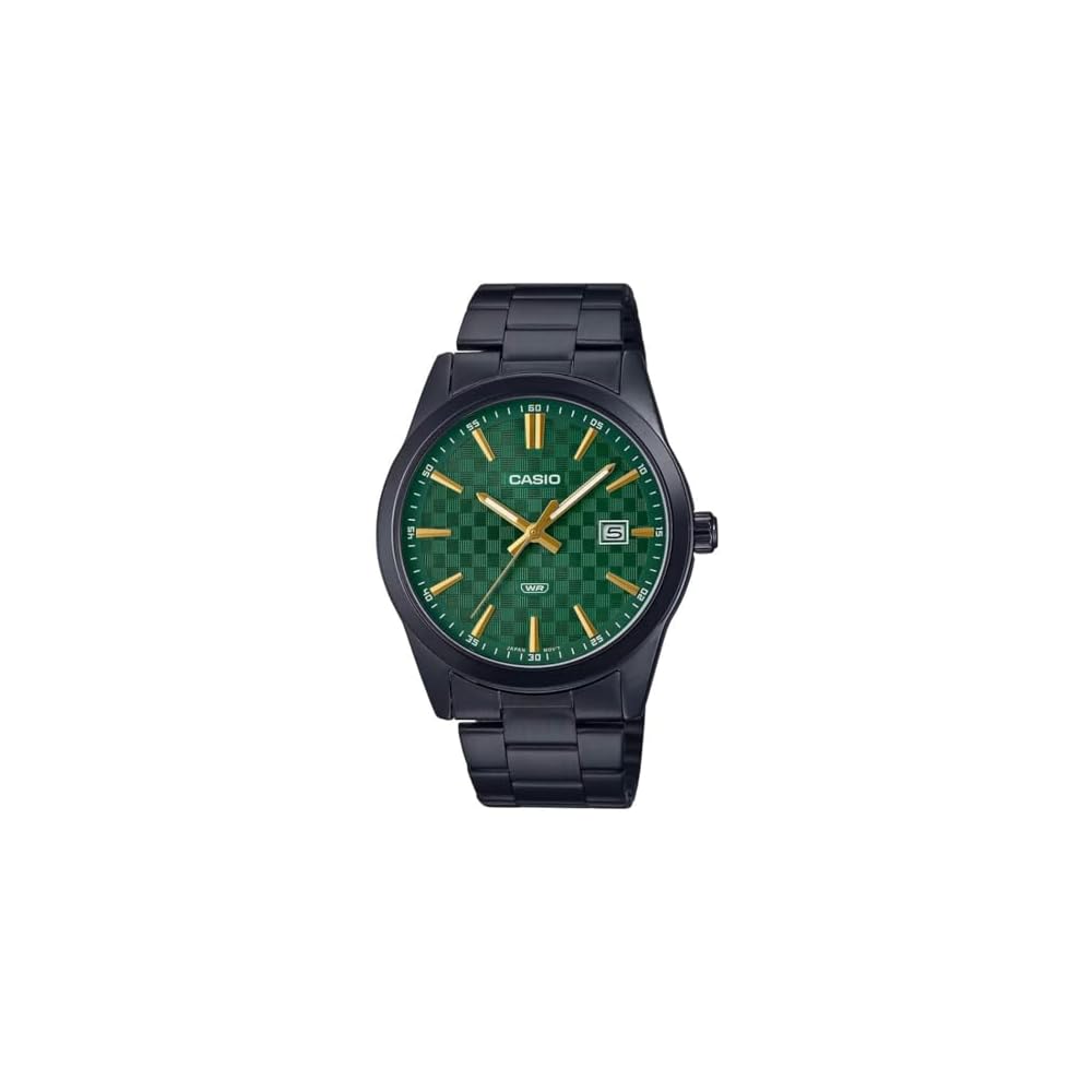 Casio MTP-VD03B-3A Men s Standard Black IP Stainless Steel Watch Green Dial Analog 3-Hand Modern Design