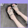 Stylish Summer Women's Sandals With Toe Loop Comfortable Slip-on Design And Sparkling Rhinestones