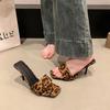 2025 new super high leopard print word with sandals female spice sexy high heels open-toed temperament square head cool slippers