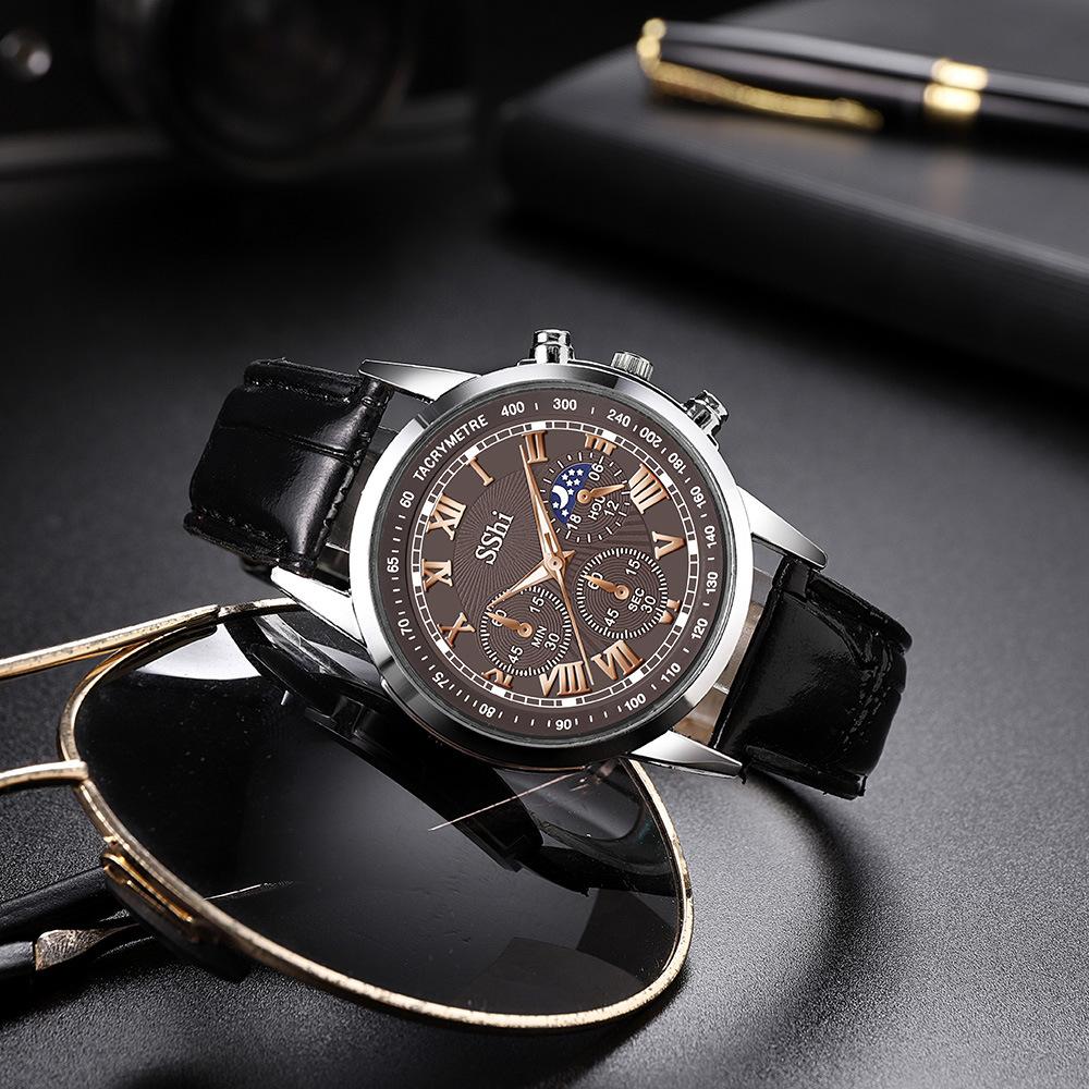Men'S Watch Platform Watch Men'S Three-Eyed Roman Belt Business Quartz Watch