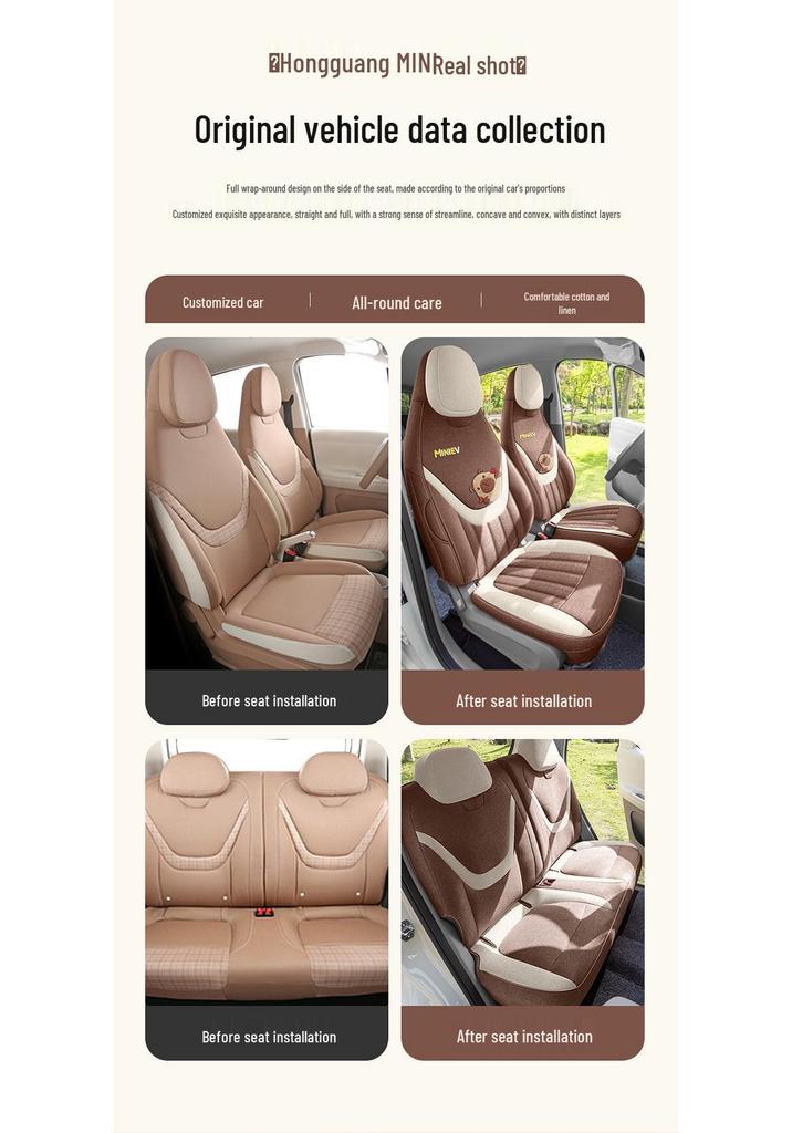 2026 Bingguo PRO Cartoon Linen Full Cover Breathable Seat Cushion for Five-Seater, 330km Premium