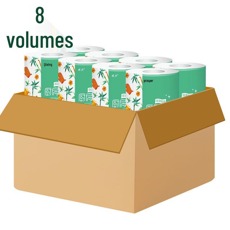 Qixing Bamboo Pulp Kitchen Tissues: Oil & Water Absorbent, 10 Rolls.