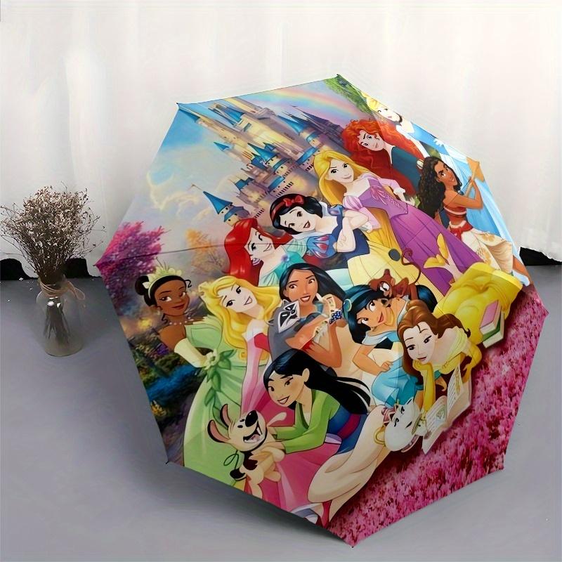 Disney Princesses,Castle,Rainbow Manual Opening and Closing Umbrella, 8-Rib Reinforced Folding Design, Lightweight