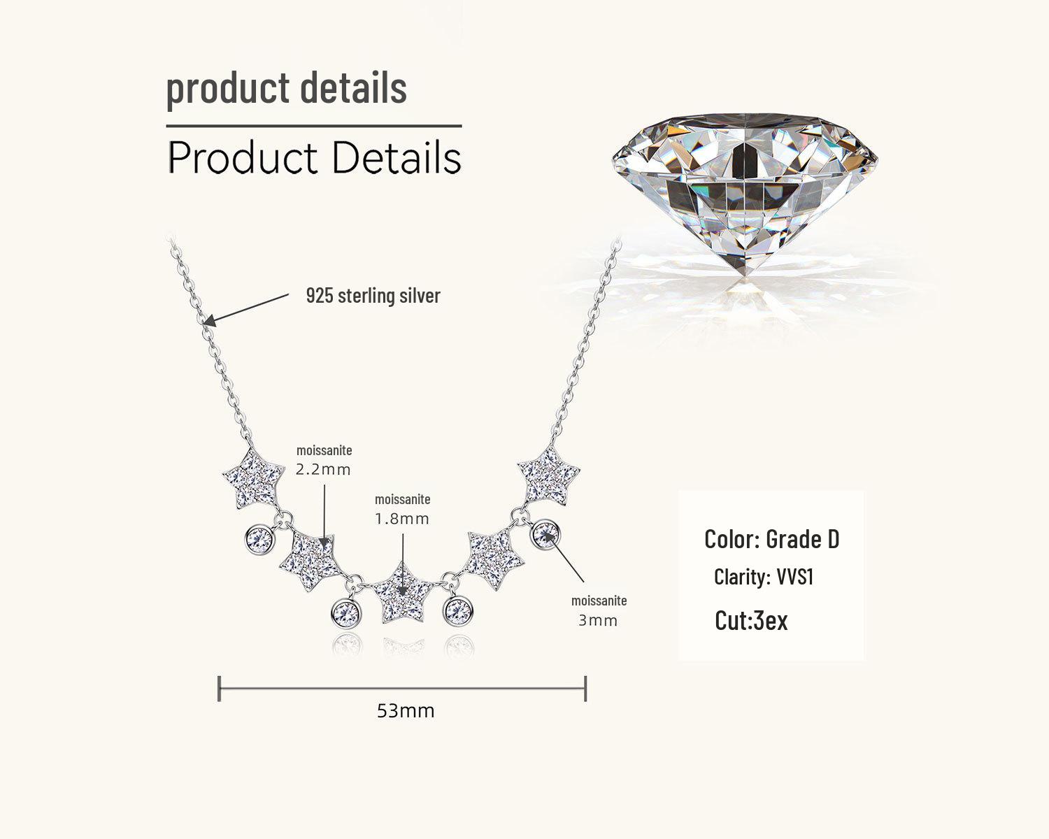 

Minimalist Moissanite Starry Sky Silver Pendant Necklace for Women 1.53 Carat белый
