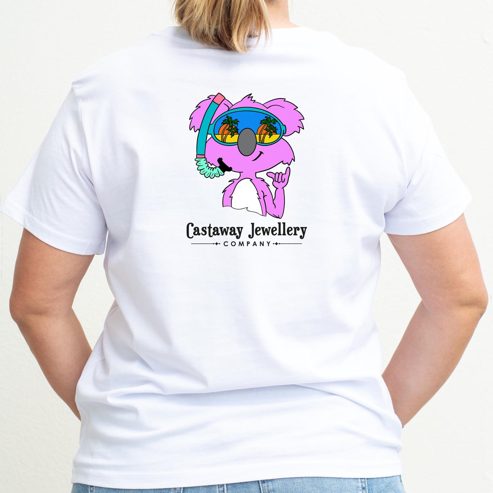 Ladies Koala Cool Tee Shirt White - Koala Wearing A Snorkel and Mask Throwing A Shaka 2XL