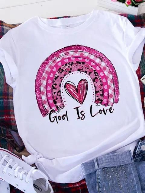 

Summer White Tshirt Women Short Sleeve Round Neck Casual Top Fashionable Printed Soft Comfortable Womens Clothing 4XL
