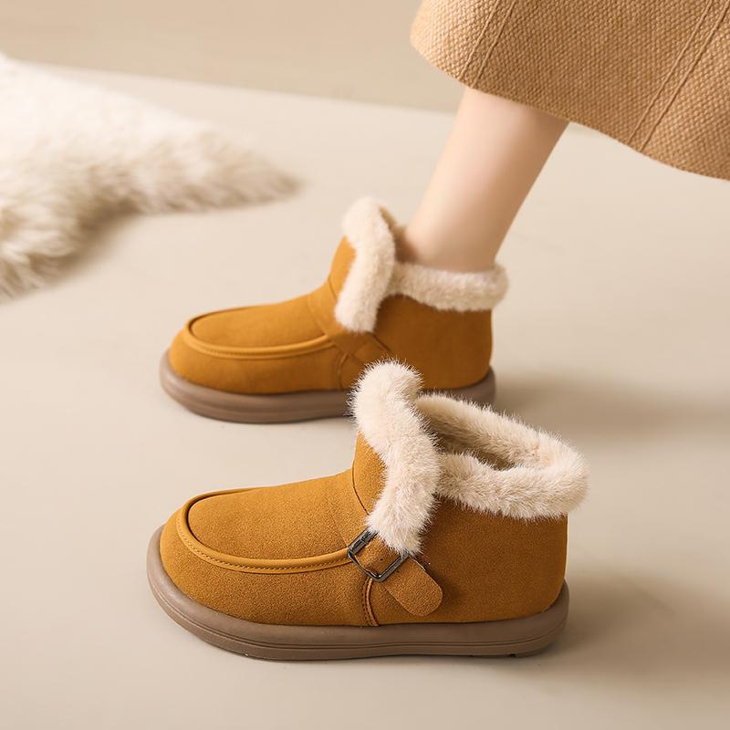 Fashion Soft Thick Bottom Furry Suede Snow Boots Women 2025 Winter Fluffy Fur Slip On Warm Plush Ankle Boots Metal Buckle Cotton Shoes
