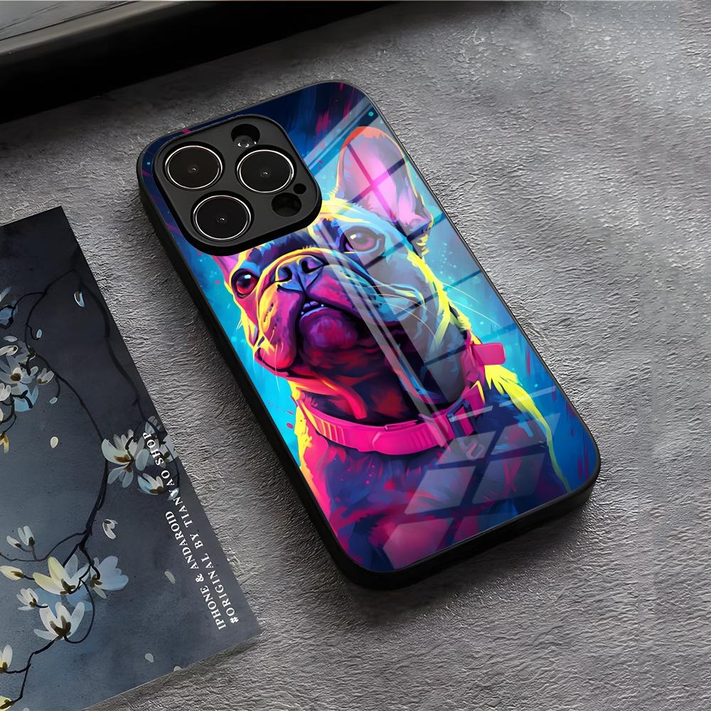 Frenchies French Bulldog Dog Phone Case For IPhone 17 Air 16 E Pro Max 15 14 13 Mini 12 Pro 11 Max Plus Black Glass Cover