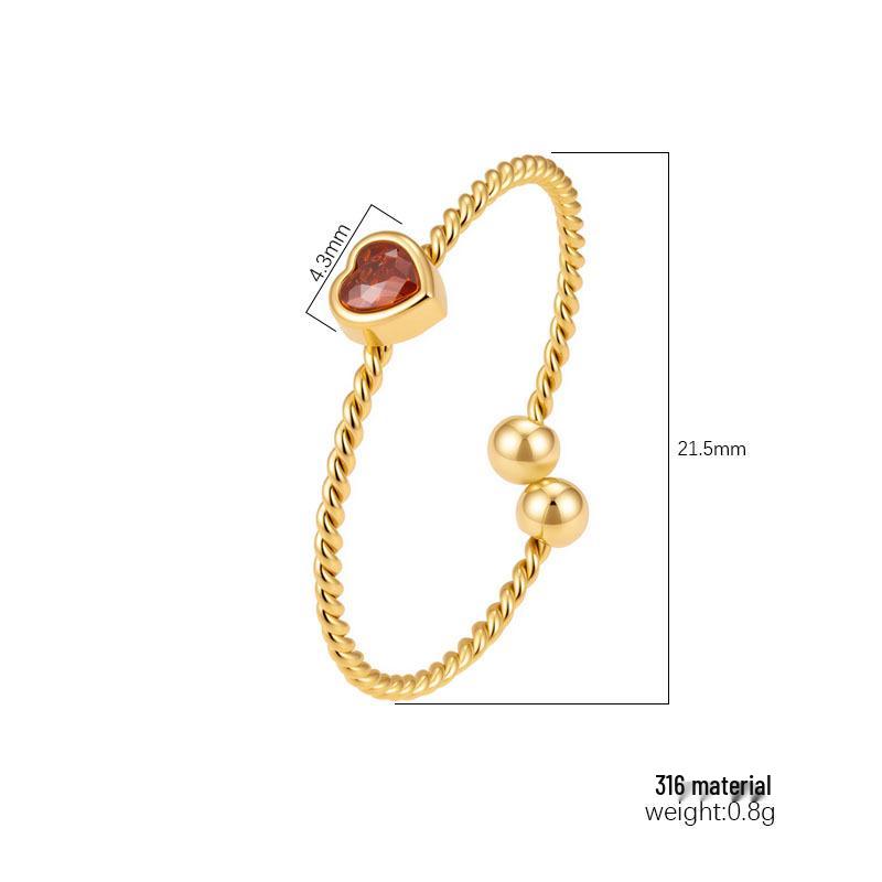 European & American Style Heart Zirconia Stainless Steel Women's Luxury Adjustable 18K Cable Ring