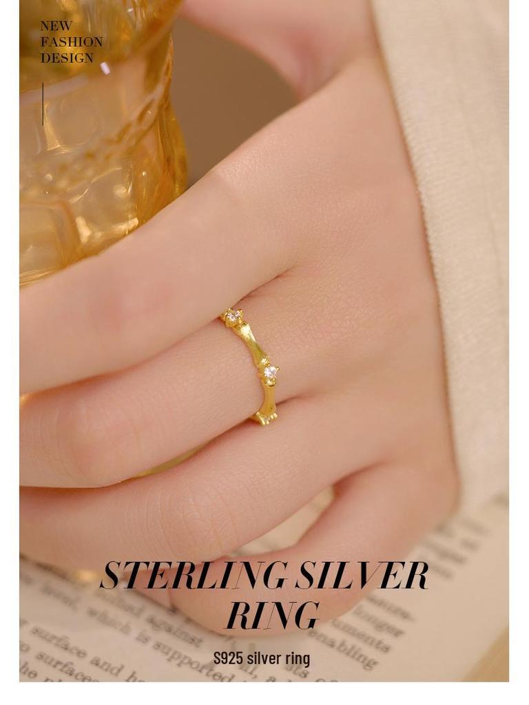 Banyan Tree S925 Silver Zircon Bamboo Open Ring for Women - Elegant and Trendy Index Finger Jewelry