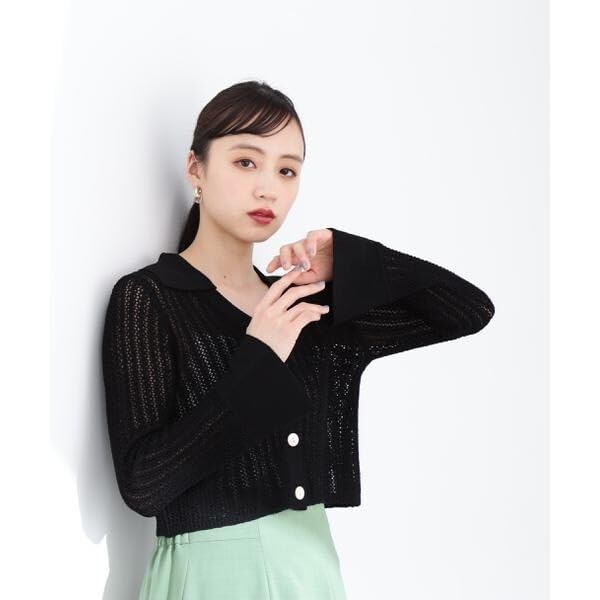 [JILL by JILL STUART] [Pre-order: Scheduled to arrive late March - early April] Mesh Collared Cardigan Top