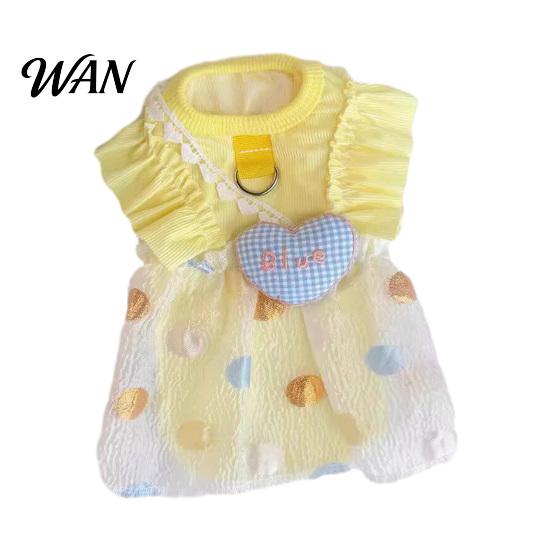 Sweet Pet Costume Ruffled Dress, Polka Dot Puppy Dress with Plaid Heart, Cute Dog Charming Outfit Princess D Ring, Breathable Summer for Small XS жёлтый