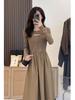 French Style Knit Spliced Long Dress With Hood For Elegant Autumn Women