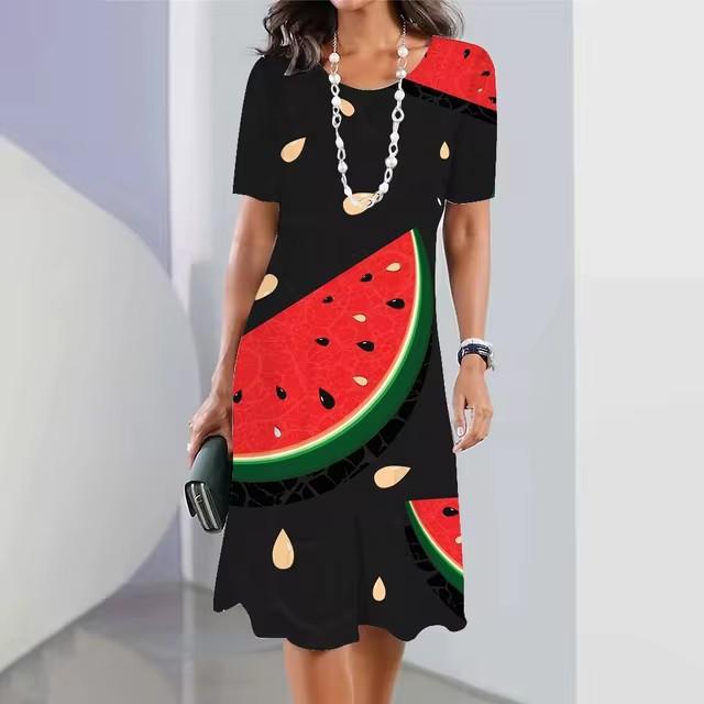 Elegantes Damen-Sommerkleid mit 3D-Geometrie-Streifenmuster, kurzärmelig