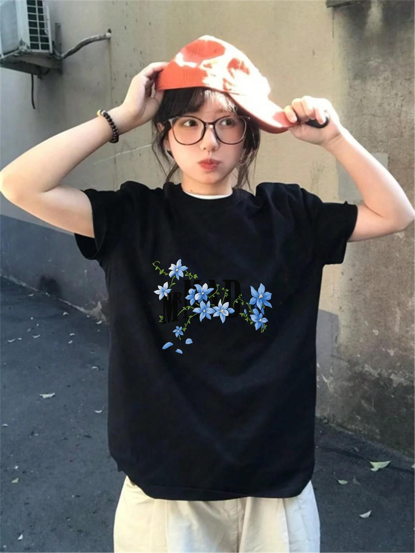 

WomenS Casual Short Sleeve TShirt Black Summer Geometric Print Luster Fabric Crew Neck Everyday Comfort Modern Casual Style 4XL