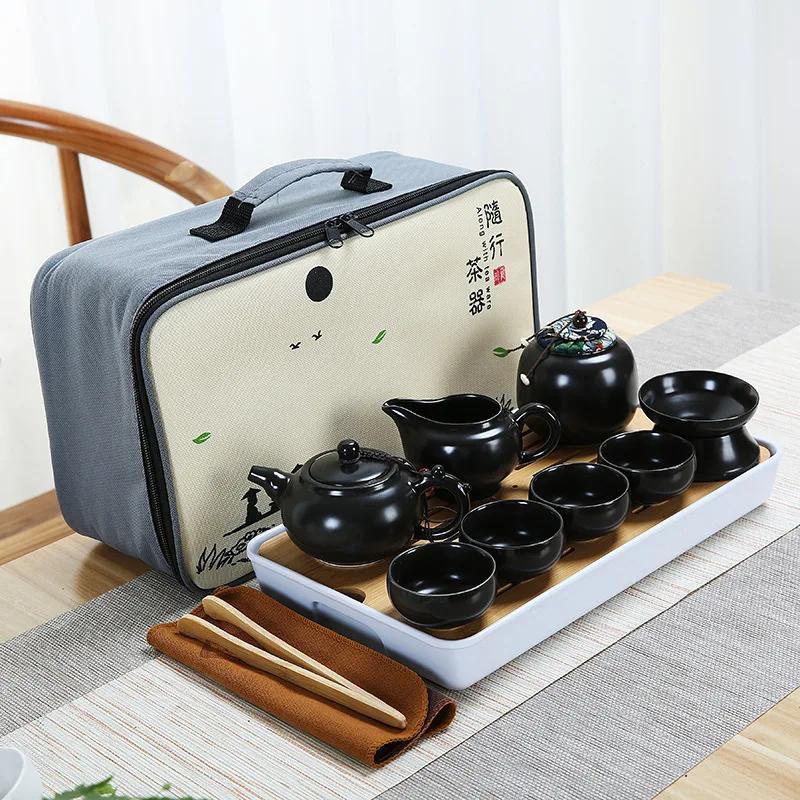 Ceramic Teapot One Pot Four Cup Outdoor Travel Kung Fu Tote Bag Set  Teaset Chinese Tea