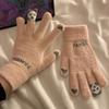 Knit Fabric Crystal Fleece Knitted Gloves One Size Thick Warm Gloves  For Students