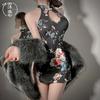 Sexy Fun Large Size Classical Printed Cheongsam Flirting Fun Underwear Hollow Small Breasts Show Big Cheongsam Uniform