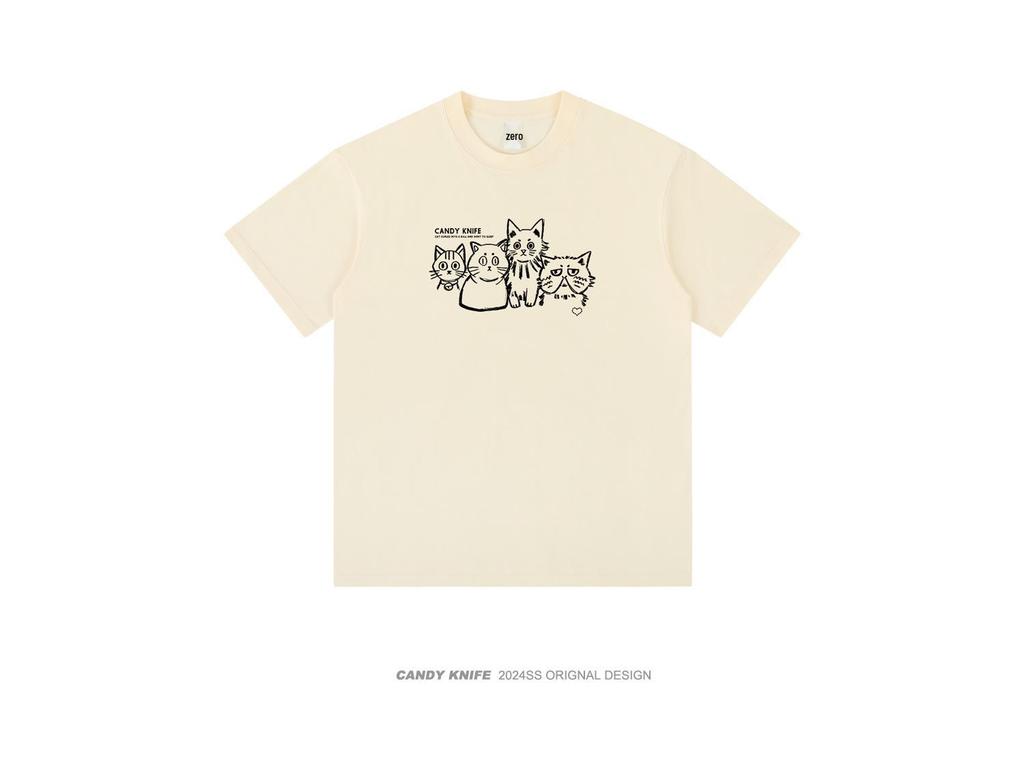 230g Pure Cotton Graffiti Puppy T-Shirt, Short Sleeve, Summer Student/Couple Outfit