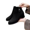 Frosted coarse heel small short boots women's shoes new autumn and winter black velvet suede medium heel bare boots autumn and winter high heels