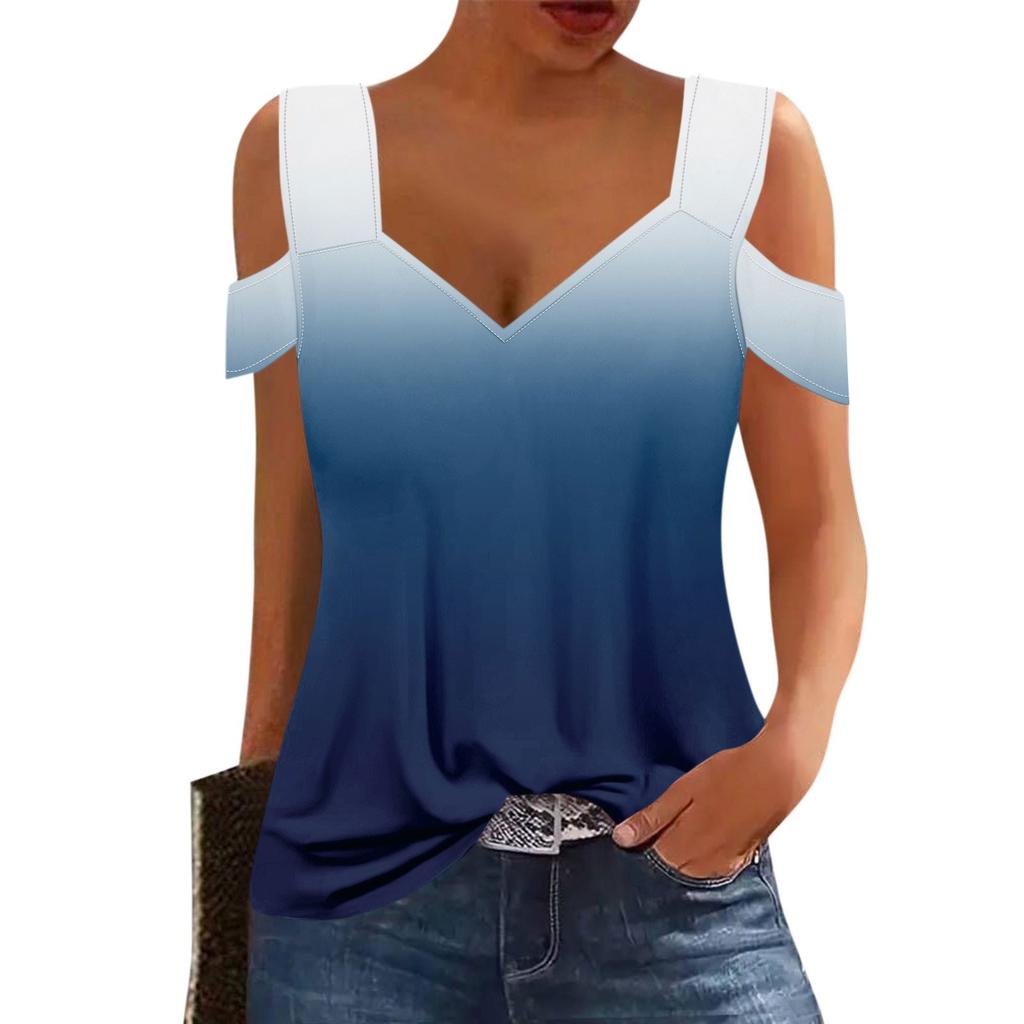 Dámské ležérní topy bez ramínek s krátkým rukávem a výstřihem do V, potištěná trička