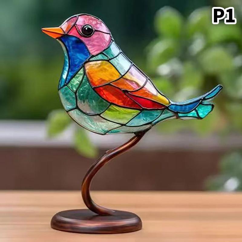 1 Stück Buntglas-Acryl-Vögel auf Ast Desktop-Ornamente Acrylmaterial